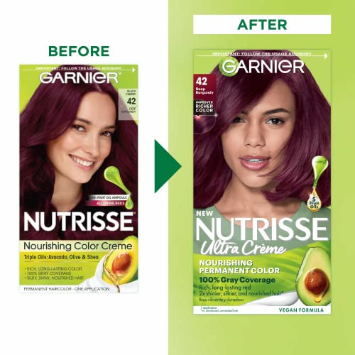 Garnier Hair Color Nutrisse Nourishing Creme, 42 Deep Burgundy (Black Cherry) Red Permanent Hair Dye, 1 Count (Packaging May Vary)