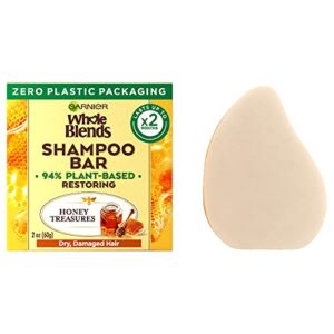 garnier whole blends honey treasures restoring shampoo bar for dry, damaged hair, zero plastic packaging, free of preservatives, silicones, soap, & dyes, with sustainably sourced honey & beeswax, 2 oz