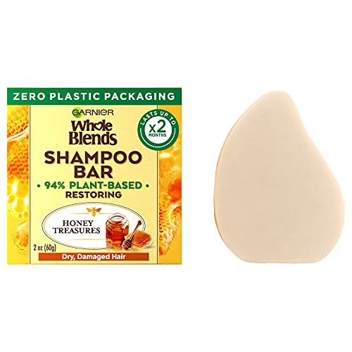 Garnier Whole Blends Honey Treasures Restoring Shampoo Bar for Dry, Damaged Hair, Zero Plastic Packaging, Free of Preservatives, Silicones, Soap, & Dyes, with Sustainably Sourced Honey & Beeswax, 2 Oz