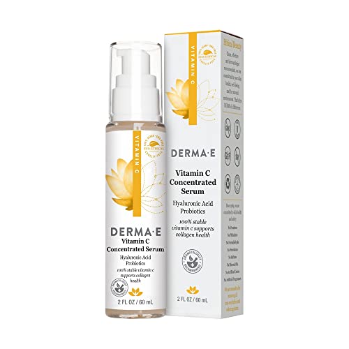 DERMA E Vitamin C Concentrated Serum with Hyaluronic Acid – All Natural, Antioxidant-Rich Concentrated Facial Serum – Firming and Brightening Skin Serum, 2oz