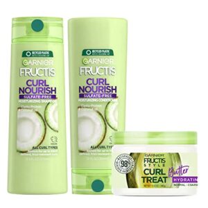 garnier fructis triple nutrition curl nourish shampoo, conditioner + curl butter, (personal size s&c), kit