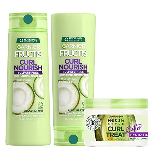 Garnier Fructis Triple Nutrition Curl Nourish Shampoo, Conditioner + Curl Butter, (Personal Size S&C), Kit