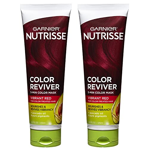 Garnier Nutrisse Color Reviver 5 Minute Nourishing Hair Color Mask with Avocado Oil Delivers Day 1 Color Results, for Color Treated Hair, Vibrant Red, 8.4 fl oz, 2 Count (Packaging May Vary)