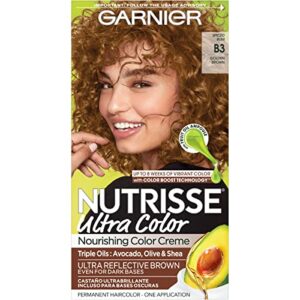 garnier hair color nutrisse ultra color nourishing creme, b3 golden brown (spiced rum) permanent hair dye, 1 count (packaging may vary)