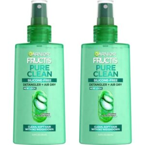 garnier hair care fructis pure clean detangler + air dry, no tangles or frizz, silicone free and paraben freem made with aloe extract and vitamin e, 5 fl oz, 2 count