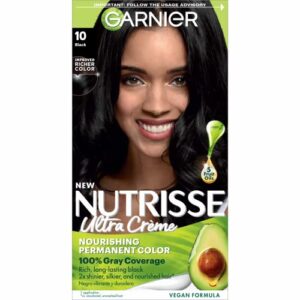 garnier hair color nutrisse nourishing creme, 10 black (licorice) permanent hair dye, 1 count (packaging may vary)