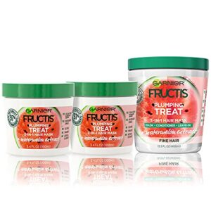 garnier fructis plumping hair treats 3-in-1 mask with watermelon extract, 3 piece bundle, 1 400ml mask + 2 100ml masks, 1 kit