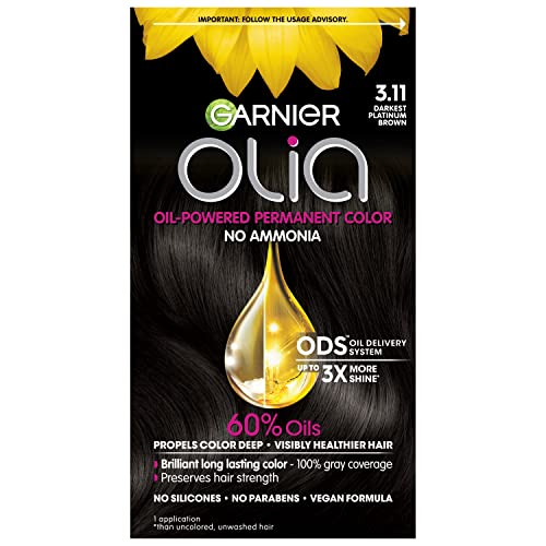 Garnier Hair Color Olia Ammonia-Free Brilliant Color Oil-Rich Permanent Hair Dye, 3.11 Darkest Platinum Brown, 1 Count (Packaging May Vary)