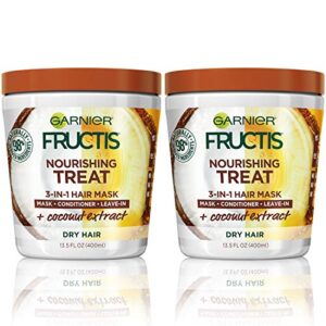 garnier fructis nourishing treat 1 minute hair mask with moisturizing coconut extract 13.5 fl oz (pack of 2) (packaging may vary)