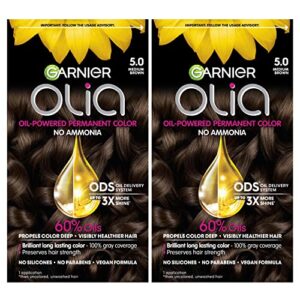 garnier hair color olia ammonia-free brilliant color oil-rich permanent hair dye, 5.0 medium brown, 2 count (packaging may vary)