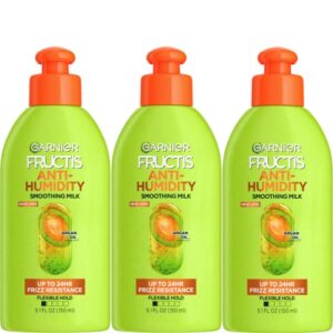 garnier fructis style anti-humidity smoothing milk for frizzy hair, 5.2 ounce bottle, 3 count