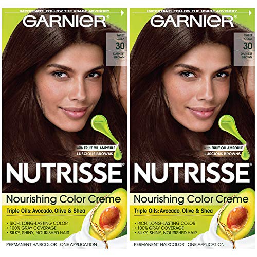 Garnier Hair Color Nutrisse Nourishing Creme, 30 Darkest Brown (Sweet Cola) Permanent Hair Dye, 2 Count (Packaging May Vary)