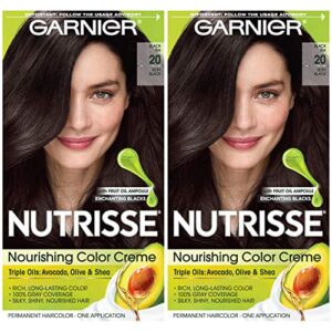 garnier hair color nutrisse nourishing creme, 20 soft black (black tea) permanent hair dye, 2 count (packaging may vary)