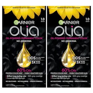 garnier hair color olia ammonia-free brilliant color oil-rich permanent hair dye, 1.0 black, 2 count (packaging may vary)