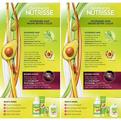 Garnier Hair Color Nutrisse Ultra Color Nourishing Creme, BR2 Dark Intense Burgundy (Passion Fruit) Red Permanent Hair Dye, 2 Count (Packaging May Vary)