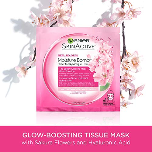 Garnier Moisture Bomb Glow-Boosting Super Hydrating Mask with Sakura Extract, 32 mL