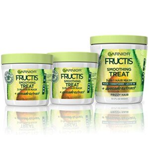 garnier fructis hair care smoothing hair mask treatment with avocado extract, vegan, paraben and silicone-free, (amount)