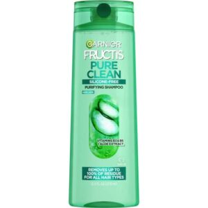 garnier fructis pure clean shampoo, paraben-free silicone-free with aloe extract and vitamin e, 12.5 fl oz bottle