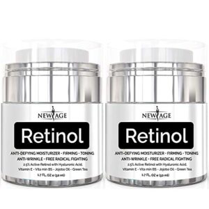 new age retinol cream neck & facial moisturizer serum with hyaluronic acid, vitamin e – anti aging formula reduces wrinkles, fine lines-day and night cream 1.7 fl oz – 2 pack – retinol