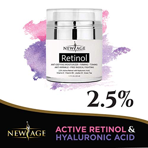 NEW AGE Retinol Cream Neck & Facial Moisturizer Serum with Hyaluronic Acid, Vitamin E - Anti Aging Formula Reduces Wrinkles, Fine Lines-Day and Night Cream 1.7 Fl Oz - 2 Pack - Retinol