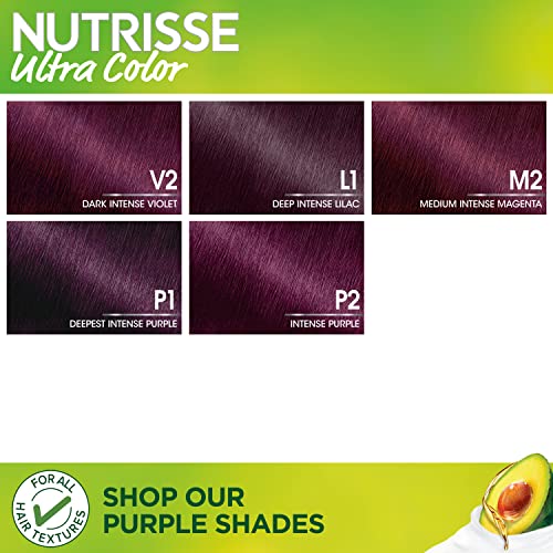 Garnier Hair Color Nutrisse Ultra Color Nourishing Creme, V2 Dark Intense Violet (Spiced Plum) Purple Permanent Hair Dye, 2 Count (Packaging May Vary)