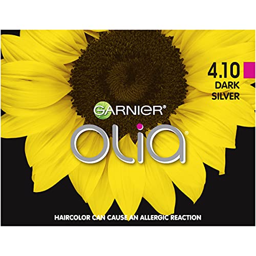 Garnier Olia Permanent Hair Color with Non-Drip Velvet Cream Formula, Bold Collection, Ammonia Free Dye, 4.10 Dark Silver