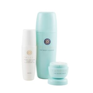 TATCHA Pore-Perfecting Double Cleanser + Hydrate Trio Set: The Deep Cleanse 5 oz, Pure One Step Camellia Cleansing Oil 1.7 oz & The Water Cream 0.33 oz