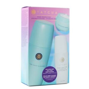 TATCHA Pore-Perfecting Double Cleanser + Hydrate Trio Set: The Deep Cleanse 5 oz, Pure One Step Camellia Cleansing Oil 1.7 oz & The Water Cream 0.33 oz