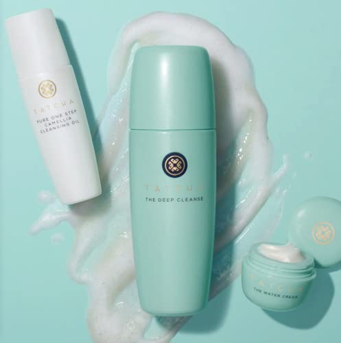 TATCHA Pore-Perfecting Double Cleanser + Hydrate Trio Set: The Deep Cleanse 5 oz, Pure One Step Camellia Cleansing Oil 1.7 oz & The Water Cream 0.33 oz