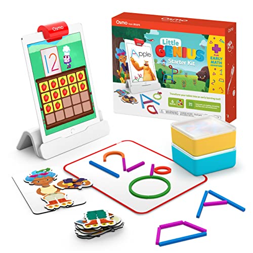 Osmo-Little Genius Starter Kit for iPad + Early Math Adventure-6 Educational Learning Games Ages 3-5-Counting, Shapes,Phonics & Creativity-STEM Toy Gifts-Kids(Osmo iPad Base Included-Amazon Exclusive)