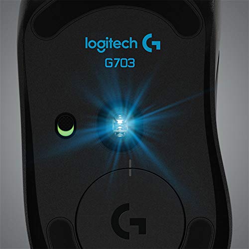 Logitech G703 Lightspeed Wireless Gaming Mouse W/Hero 25K Sensor, PowerPlay Compatible, Lightsync RGB, Lightweight 95G+10G Optional, 100-25, 600 DPI, Rubber Side Grips - Black