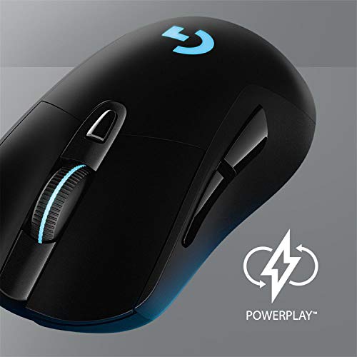 Logitech G703 Lightspeed Wireless Gaming Mouse W/Hero 25K Sensor, PowerPlay Compatible, Lightsync RGB, Lightweight 95G+10G Optional, 100-25, 600 DPI, Rubber Side Grips - Black