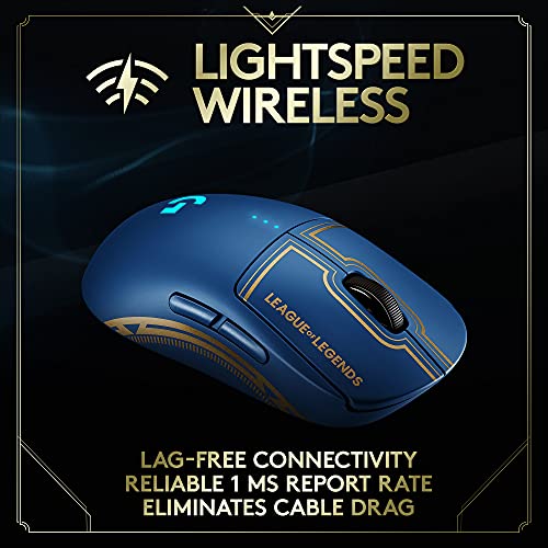 Logitech G PRO Wireless Gaming Mouse - Lightspeed, Hero 25K Sensor, 25,600 DPI, RGB, 4-8 Customizable Buttons, Ambidextrous, Official League of Legends Edition