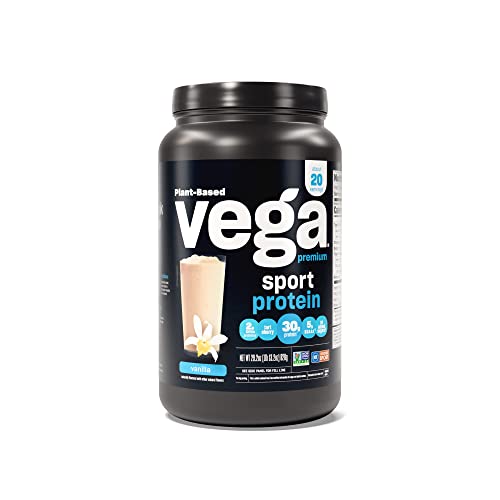 Vega Sport Premium Vegan Protein Powder Vanilla (20 Servings) 30g Protein, 5g BCAAs, Low Carb, Keto, Dairy/Gluten Free, Non GMO, Pea Protein for Women & Men, 1.8 lbs (Packaging May Vary)