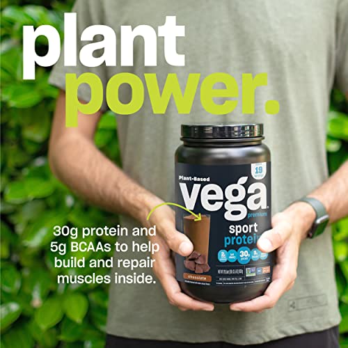 Vega Sport Premium Vegan Protein Powder Vanilla (20 Servings) 30g Protein, 5g BCAAs, Low Carb, Keto, Dairy/Gluten Free, Non GMO, Pea Protein for Women & Men, 1.8 lbs (Packaging May Vary)