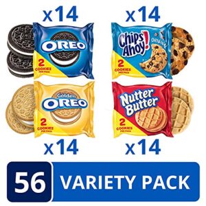 OREO Original, OREO Golden, CHIPS AHOY! & Nutter Butter Cookie Snacks Variety Pack, 56 Snack Packs (2 Cookies Per Pack)