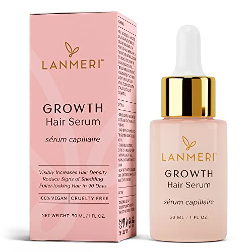 Lanmeri Vegan Hair Growth Serum - Natural Hair Regrowth and Hair Loss Treatments for Women & Men - Scalp Serum for Thinning Hair and Hair Loss - Fuller-looking, Thicker and Healthier Hair in 90 Days, All Hair Types