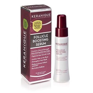 Keranique Follicle Boosting Serum for Healthy Hair Growth with Keratin Amino Complex. Fights build-up of DHT, nourishes scalp, stimulates hair follicles. Use daily for thicker fuller healthier hair