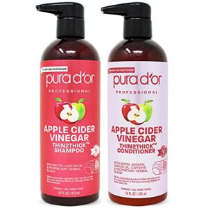 pura d’or apple cider vinegar thin2thick set (16oz x 2) acv shampoo & conditioner, clarifying, detox – biotin, keratin, caffeine, castor oil, aloe – all hair types, men & women (packaging may vary)