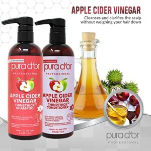 PURA D'OR Apple Cider Vinegar Thin2Thick Set (16oz x 2) ACV Shampoo & Conditioner, Clarifying, Detox - Biotin, Keratin, Caffeine, Castor Oil, Aloe - All Hair Types, Men & Women (Packaging may vary)