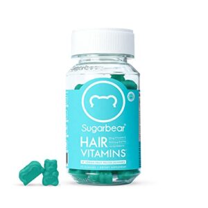 sugarbear hair vegan vitamin gummies for normal hair growth vitamin c, biotin, b12, zinc, iodine, folic acid, coconut oil, hair and nails supplement for women & men 75ct(1 month supply + 7 bonus days)