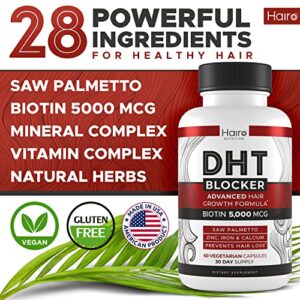 DHT Blocker Hair Growth Supplement - High Potency Biotin & Saw Palmetto for Hair Regrowth - Natural Hair Loss Treatments for Women & Men - Helps Stimulate Hair Follicle Growth