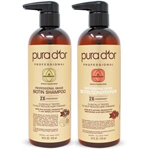 pura d’or professional grade biotin anti-hair thinning shampoo & conditioner, clinically tested proven results, 2x concentrated dht blocker thickening products for women & men, sulfate free, 16oz x 2