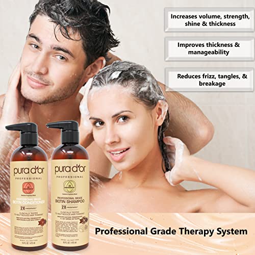 PURA D'OR Professional Grade Biotin Anti-Hair Thinning Shampoo & Conditioner, CLINICALLY TESTED Proven Results, 2X Concentrated DHT Blocker Thickening Products For Women & Men, Sulfate Free, 16oz x 2