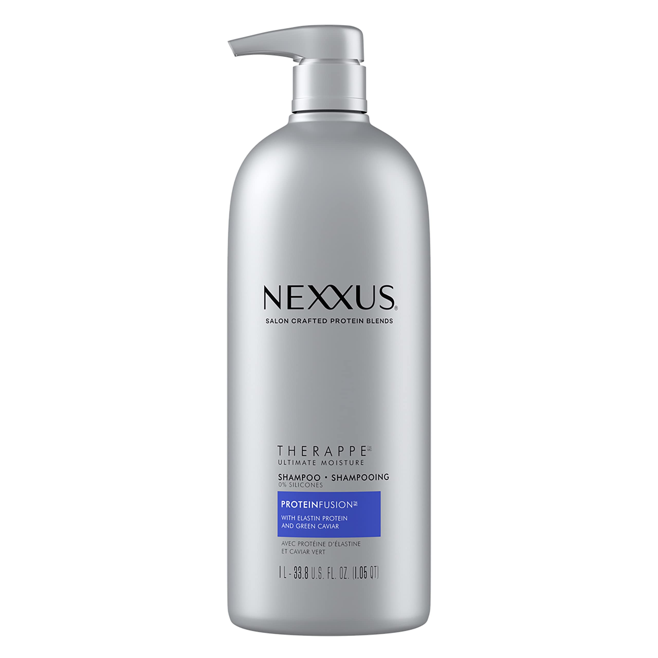 Nexxus Therappe Moisturizing Shampoo for Dry Hair Ultimate Moisture Silicone-Free, ProteinFusion with Elastin Protein and Green Caviar 33.8 oz