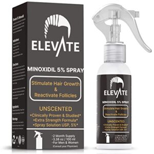 elevate 5% minoxidil hair growth spray – extra strength professional treatment for hair loss and hair regrowth – stimulate hair follicles for men & women – 1 to 2 month supply 100ml