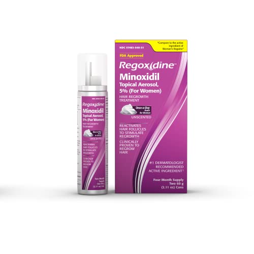 Regoxidine Women's 5% Minoxidil Foam (4-Month Supply) - Women's Minoxidil for Top of Scalp Hair Loss and Thinning Hair - Extra Strength Foam Supports Hair Regrowth in Unscented Topical Aerosol Treatment