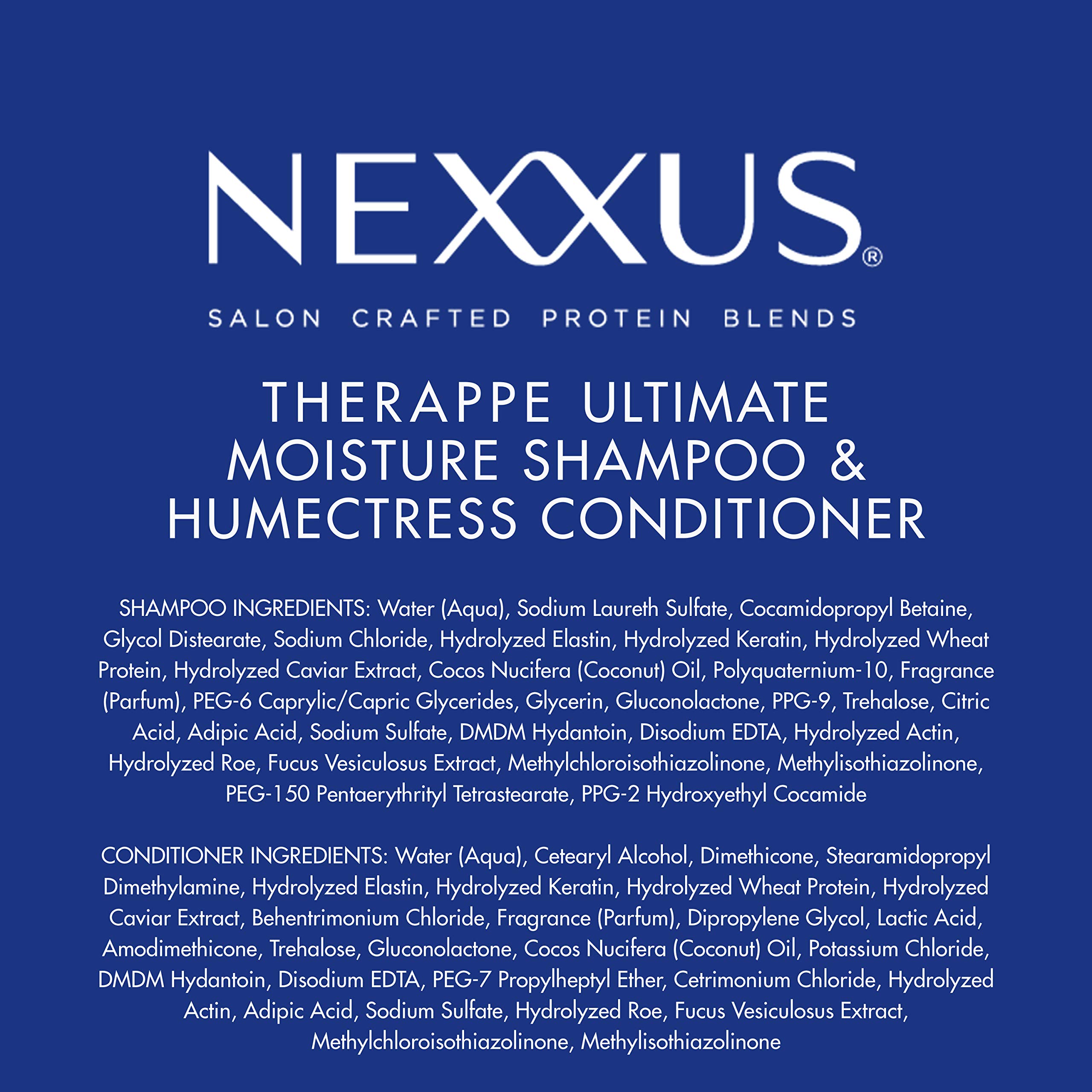 Nexxus Shampoo and Conditioner for Dry Hair Therappe Humectress Silicone-Free, Moisturizing Caviar Complex and Elastin Protein 33.8 oz 2 Count