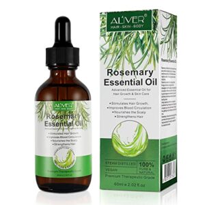aliver rosemary oil for hair growth, hair growth serum for hair, enhanced shine, 100% pure natural, nourishment scalp, improves blood circulation, best rosemary essential oils for hair skin, 2 fl oz
