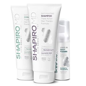 shapiro md natural hair kit for thicker, fuller, healthier looking hair – including shampoo, conditioner, and leave-in daily foam (1 month supply)